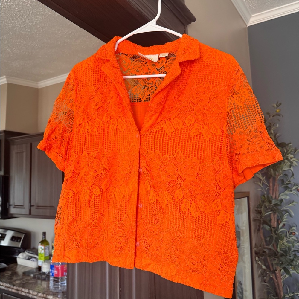 Anthropologie Maeve Lace Buttondown Top